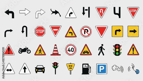 Collection of Road Signs and Traffic Symbols.