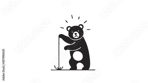 Cute cartoon bear standing with a stick illustration.