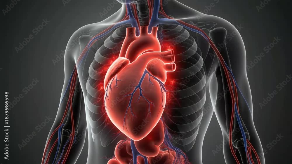 Restricted Circulation A realistic anatomical of the heart showing reduced blood flow during a ...