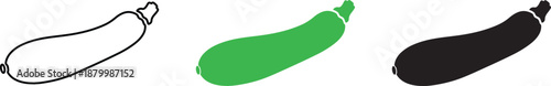 Illustrations of zucchini in line art green and black styles