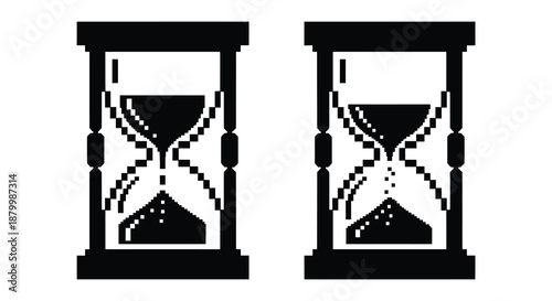 A pair of ornate hourglasses are displayed in a stark contrasting black and white visual creating a timeless silhouette high quality