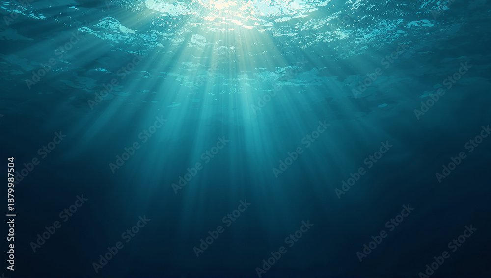 Obraz premium Sunlight streams through the ocean surface into the deep blue water below