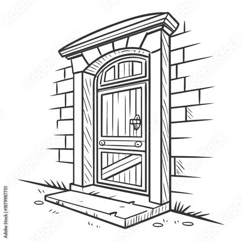 Wooden door in brick wall