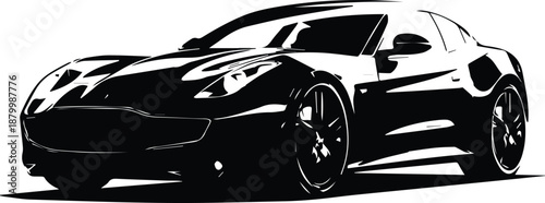 Sleek Black and White Sports Car Vector Illustration
