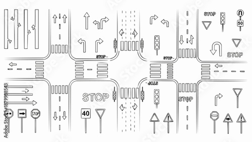 Collection of Road Signs and Traffic Signals Illustration.