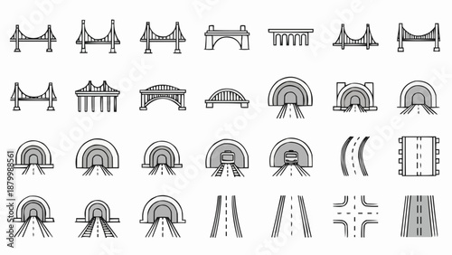 Collection of Bridge and Road Icons.