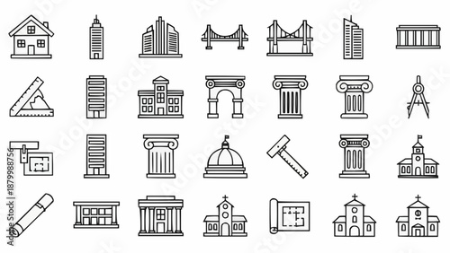 Collection of Architectural Building Icons and Symbols.