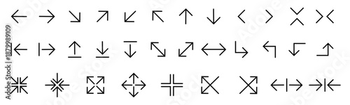Arrows set . Arrows icon. Line arrows. Outline elements for UI interface. Arrow icon, direction symbols.