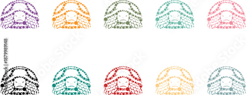 Colorful turtle faces made of circles, Turtle head mosaic icons in dot art style