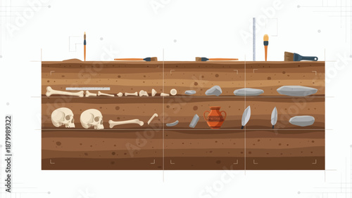 Archaeological Dig Site Showing Layers of History and Artifacts.