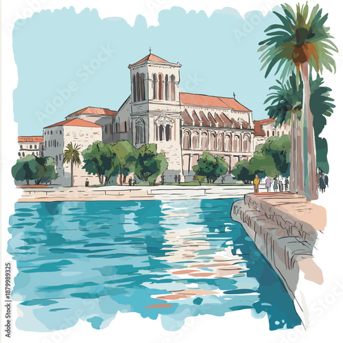 Diocletian's Palace. Diocletian's Palace watercolor vector illustration