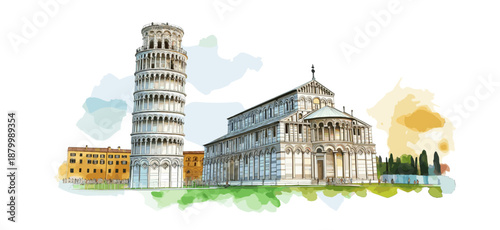 Leaning Tower of Pisa. Leaning Tower of Pisa watercolor vector illustration