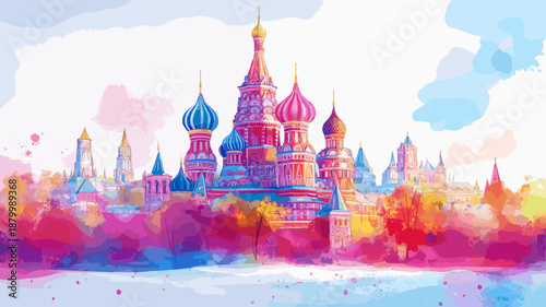 Saint Basils Cathedral. Saint Basils Cathedral watercolor vector illustration