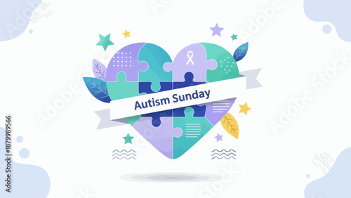 Autism Awareness Heart Puzzle Illustration for Autism Sunday.