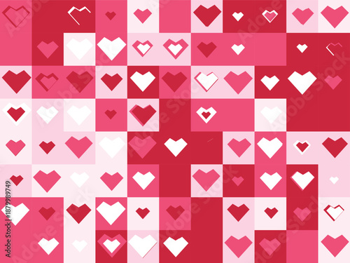 Abstract heart pattern in shades of pink and red Keywords: heart, hearts, pattern, background