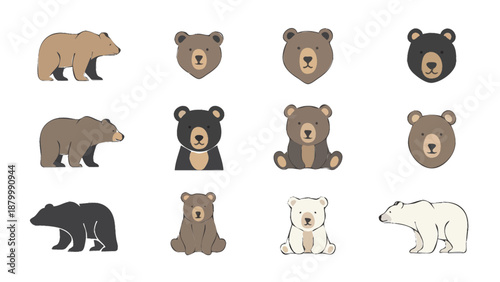 Collection of Various Bear Illustrations and Icons.