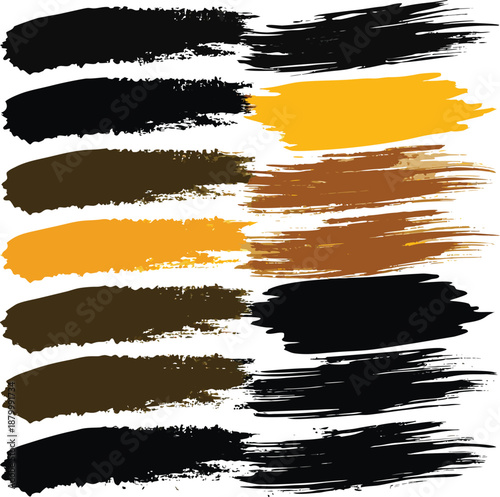Abstract Brush Strokes Collection with Black Brown and Yellow Paint