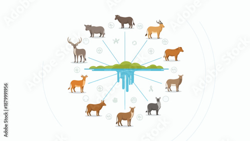 Diverse Wildlife Ecosystem Illustration.