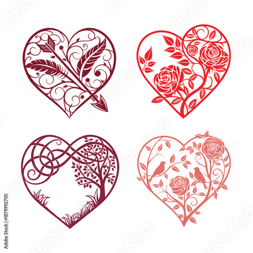 Valentine Heart Papercut Laser Cut Stencil Set on White Background