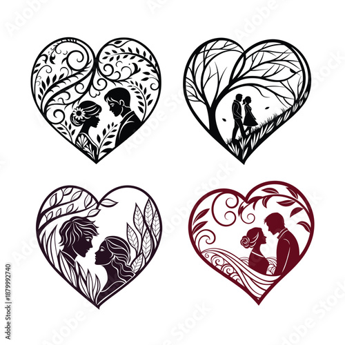 Valentine Heart Papercut Laser Cut Stencil Set on White Background