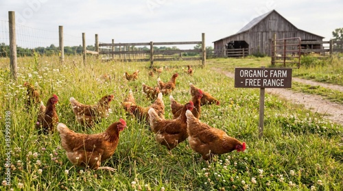 free range chickens in thr farm