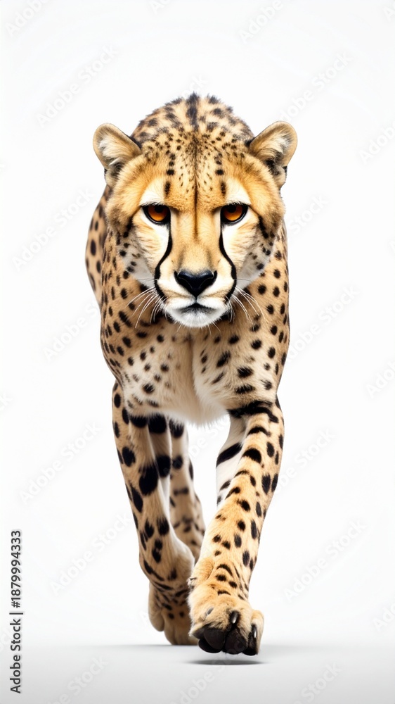 Obraz premium Majestic Cheetah Prowling: Front View Studio Shot of a Powerful Wild Cat