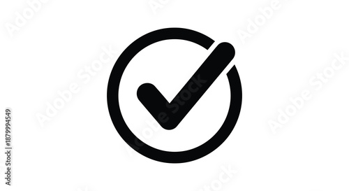 A minimalist depiction of a black checkmark enclosed within a simple circular frame displaying approval or confirmation as a silhouette