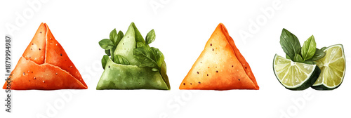 Triangular shapes in orange red and green colors