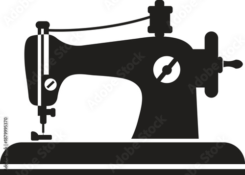 Classic manual sewing machine icon silhouette for fashion and textile designs