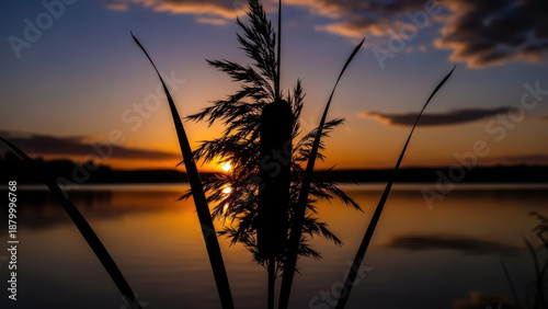 Silhouette of Tall Grass Against Sunset Sky