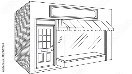 Storefront With Display Window and Awning Illustration for Retail Shop Concept