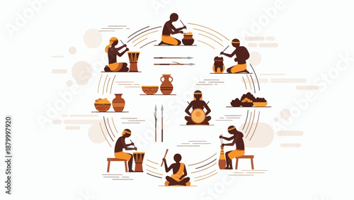 Traditional Pottery Making Process Illustrated in Circular Diagram.