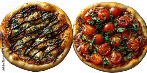 Two different pizza dishes with toppings