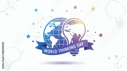 World Thinking Day Global Idea Lightbulb Earth Ribbon.