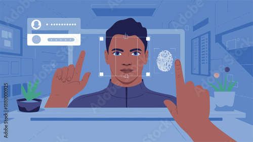 Biometric Authentication Concept Secure Facial Recognition and Fingerprint Scanning for Digital Access and Identification