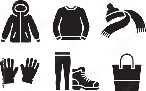 winter packing checklist icons jacket hat scarf gloves boots