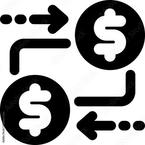 money flow glyph icon. Strong and solid vector icon for websites, mobile interfaces, presentations, and visual branding. High quality and easy to edit.