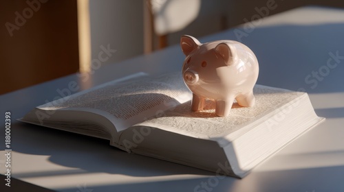 Piggy Bank on an Open Book Symbolizing Financial Education and Savings Strategy for Personal Finance Growth
