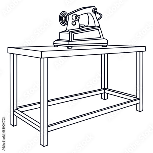 Sewing machine on workbench