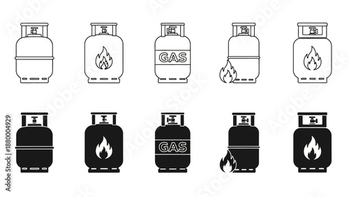 Collection of gas cylinder icons in various styles and outlines