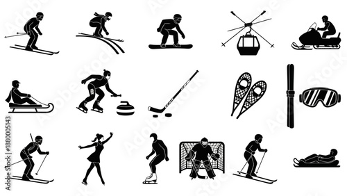 Collection of Winter Sport Icons for Graphic Design Projects and Presentations
