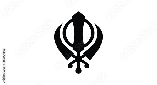A striking depiction of the Khanda symbol a double edged sword with a circle presented as a bold black silhouette high quality