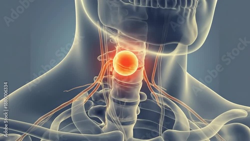Anatomical illustration of the human thyroid gland, a vital endocrine organ located in the neck