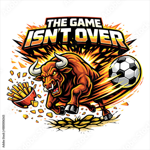 Aggressive Bull Mascot Playing Football Illustration