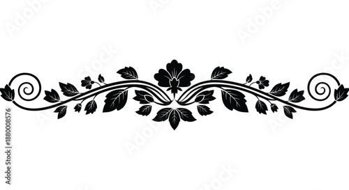 an elegant floral design with swirling vines and blossoming petals rendered in a striking black and white silhouette high quality professional
