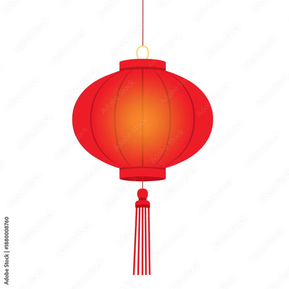 Obraz premium Red hanging chinese lantern illustration, glowing paper lamp for lunar new year and mid- autumn festival, isolated on transparent background 
