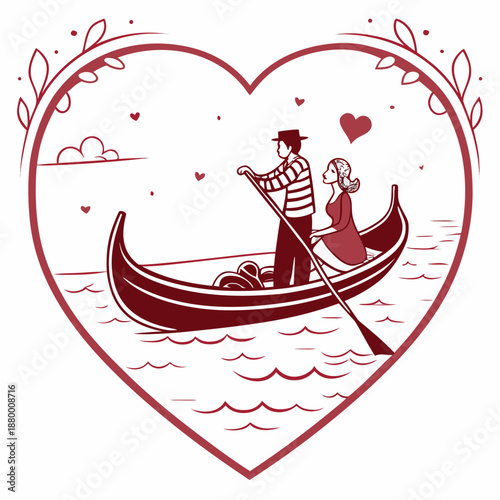 Valentine’s Day Romantic Couple in Gondola with Heart Frame