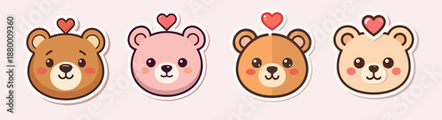 Vector illustration of a bear with a heart above its head, incorporating a flat design style, featuring bold lines, simple shapes