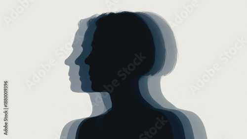 Silhouette of Person with Multiple Exposures on White Background