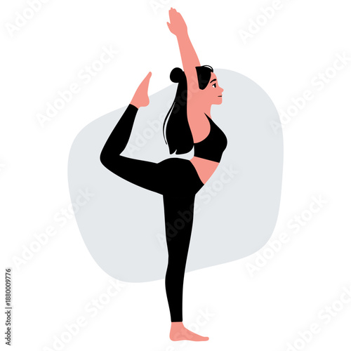 Minimalist Vector Illustration of a Woman Performing Natarajasana Yoga Pose
